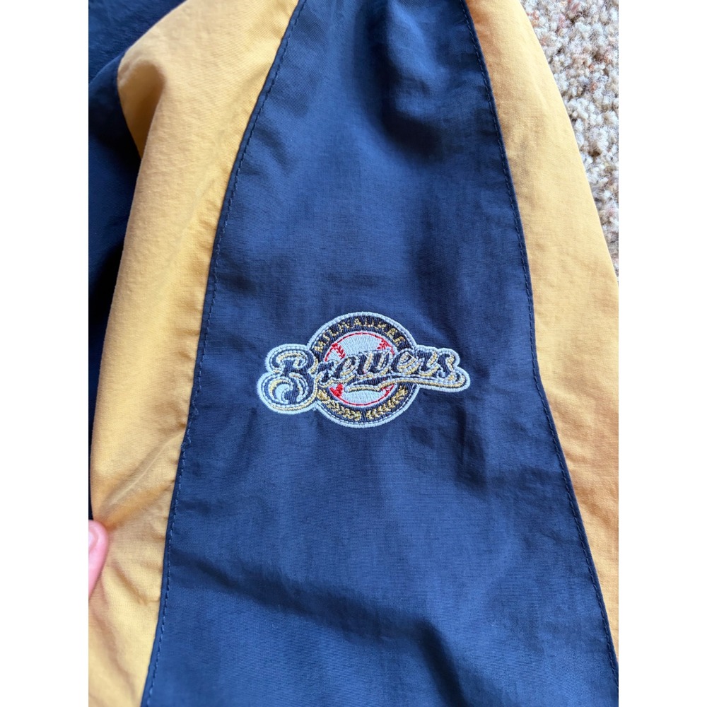 Stitches Milwaukee Brewers MLB Windbreaker Navy Gold Quarter Zip Mens Large - Picture 7 of 8